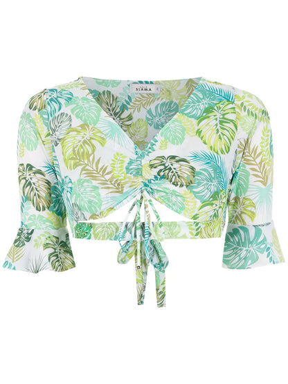 Palm Leaf Print Cropped Top