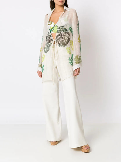 Palm Leaf Print Beach Shirt