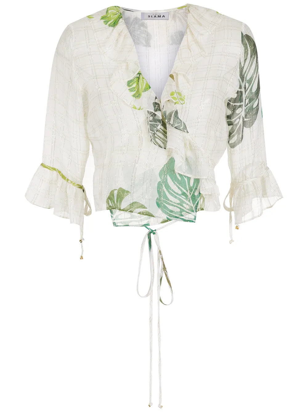 Palm Leaf Print Ruffle Blouse