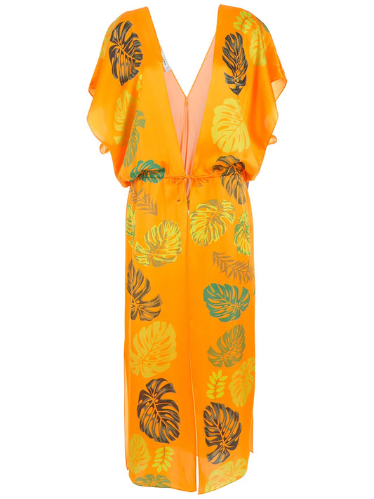 Palm Leaf-Print Beach Dress