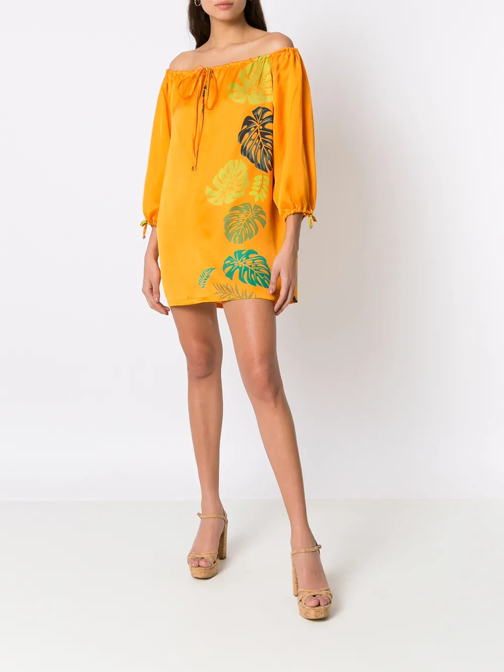 Palm Leaf Print Mini Dress