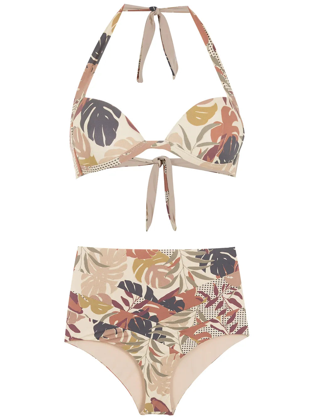 Palm Leaf Print High-Rise Bikini