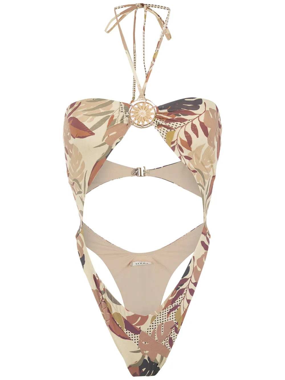 Palm Leaf Print Cutout Swimsuit
