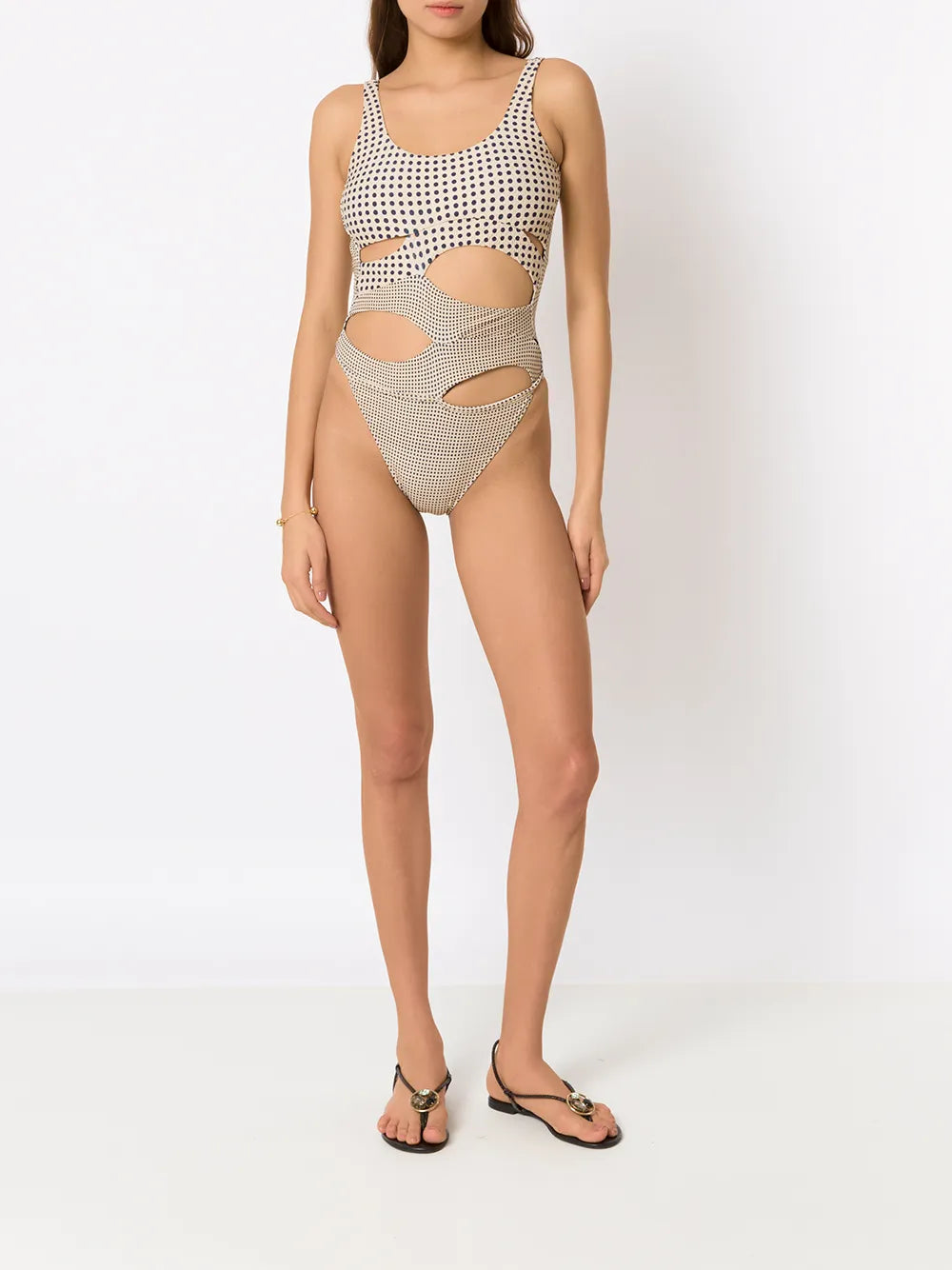 Polka-Dot Print Cutout Swimsuit