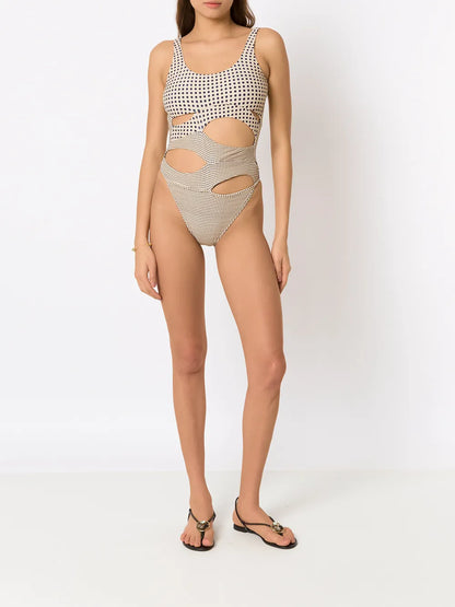 Polka-Dot Print Cutout Swimsuit