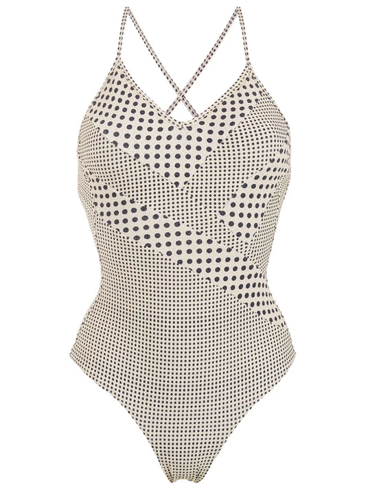 Polka-Dot Print Panelled Swimsuit