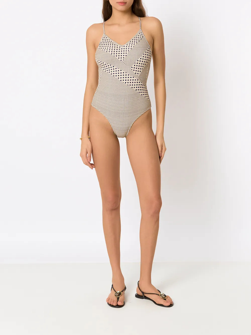 Polka-Dot Print Panelled Swimsuit