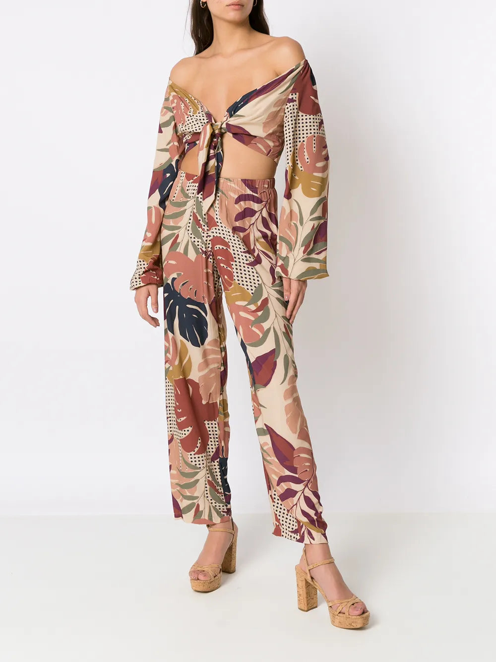 Palm Leaf Print Straight Trousers