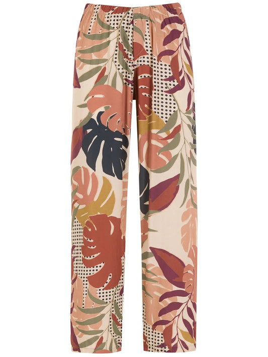 Palm Leaf Print Straight Trousers