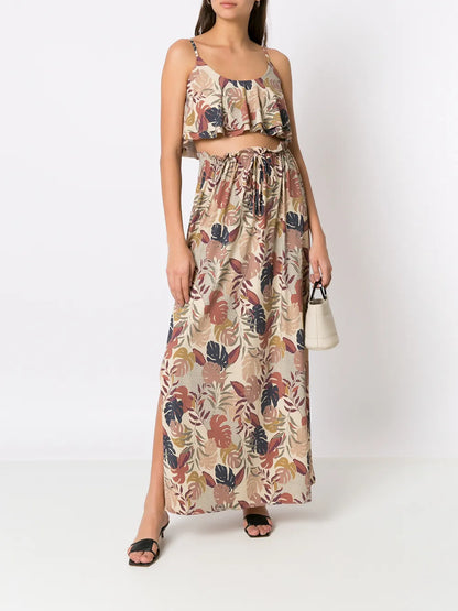Palm Leaf Print Maxi Skirt