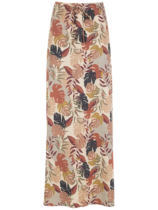 Palm Leaf Print Maxi Skirt