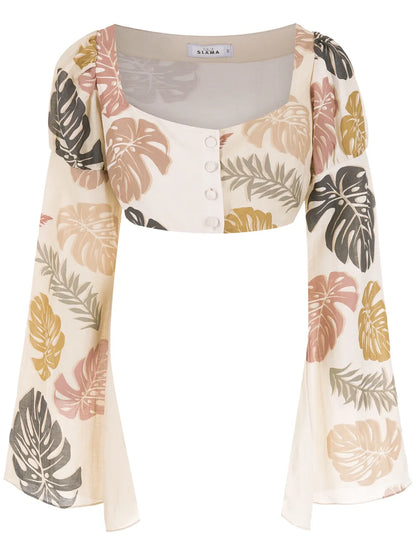 Palm Leaf Print Cropped Shirt
