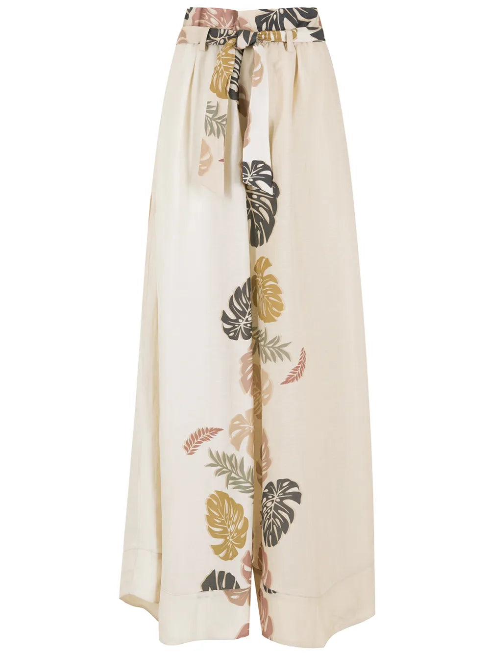Palm Leaf Print Flared Trousers