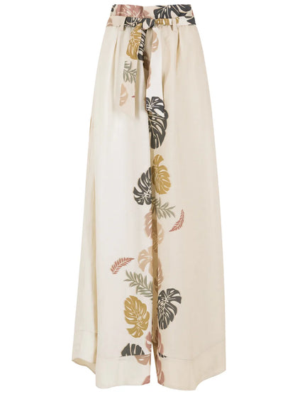 Palm Leaf Print Flared Trousers