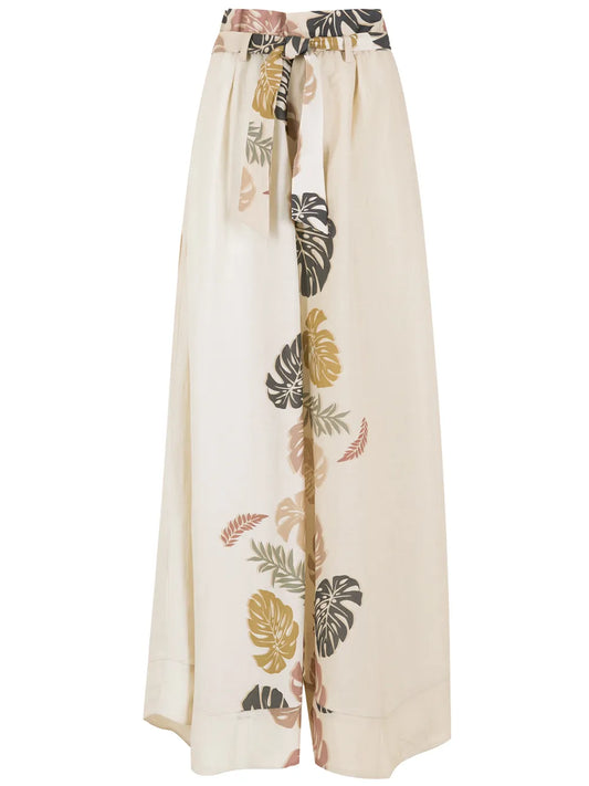 Palm Leaf Print Flared Trousers
