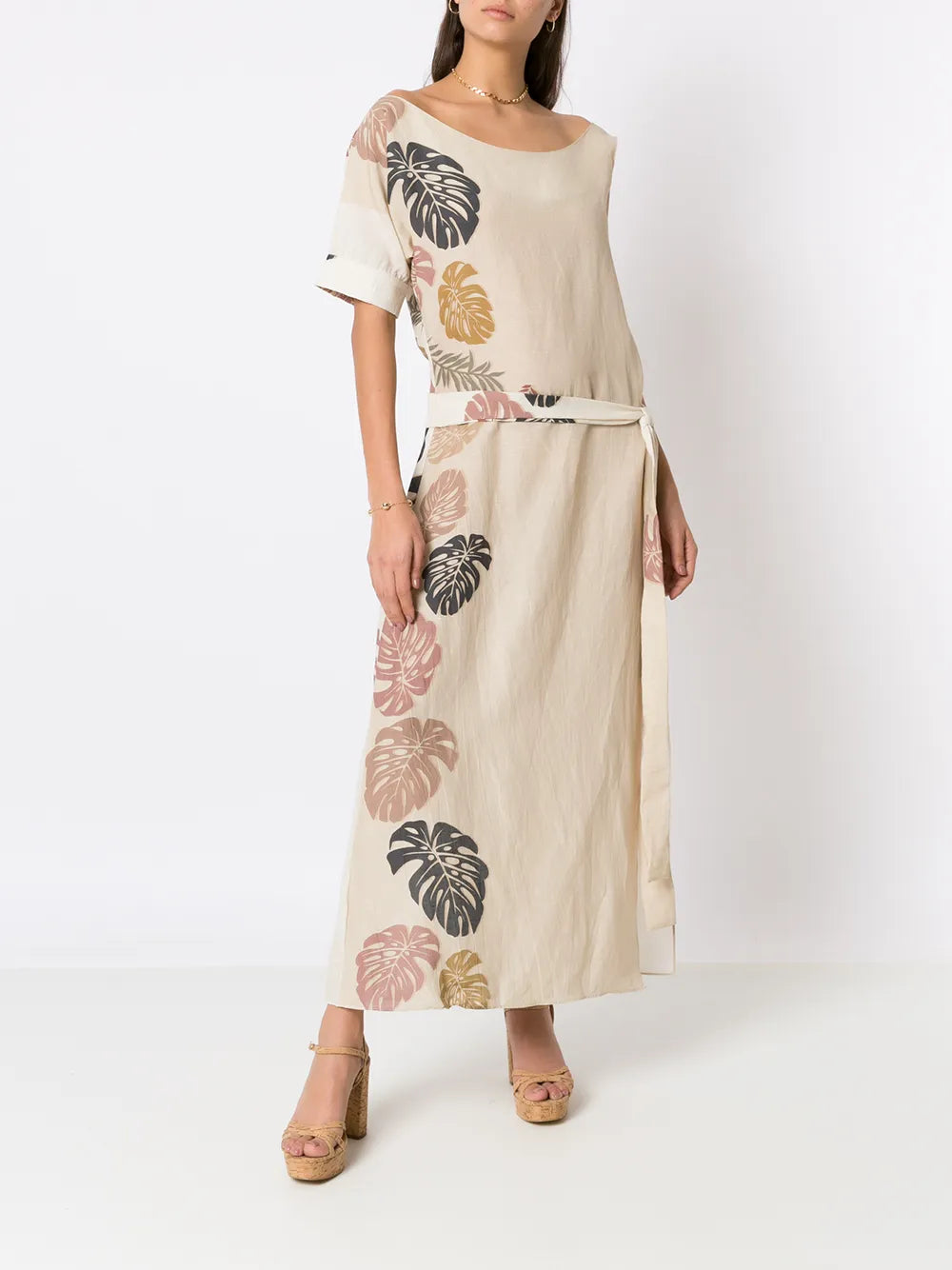 Palm Leaf Print Asymmetric Dress