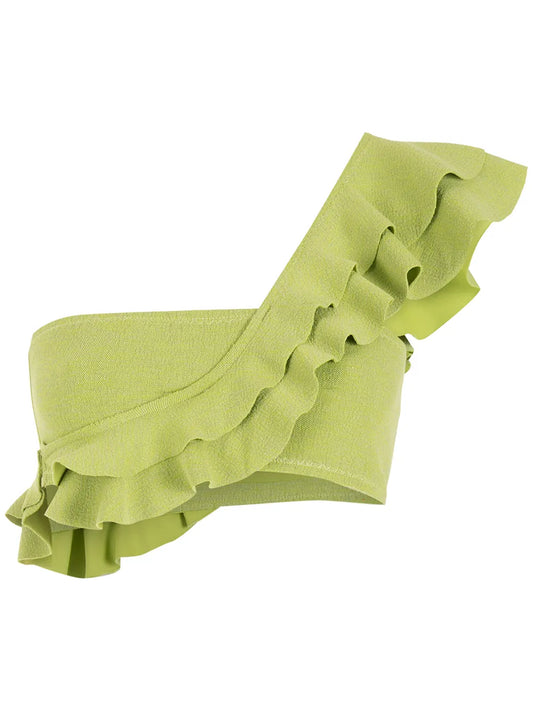Ruffle-Trimmed One-Shoulder Bikini Top