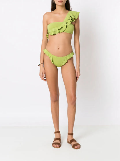 Ruffle-Trimmed One-Shoulder Bikini Top