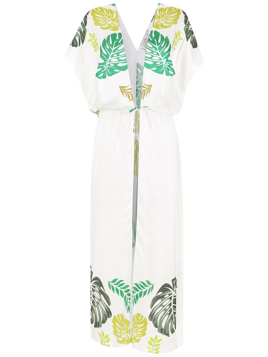 Palm Leaf-Print Beach Dress