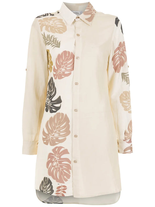 Palm Leaf Print Shirt Dress