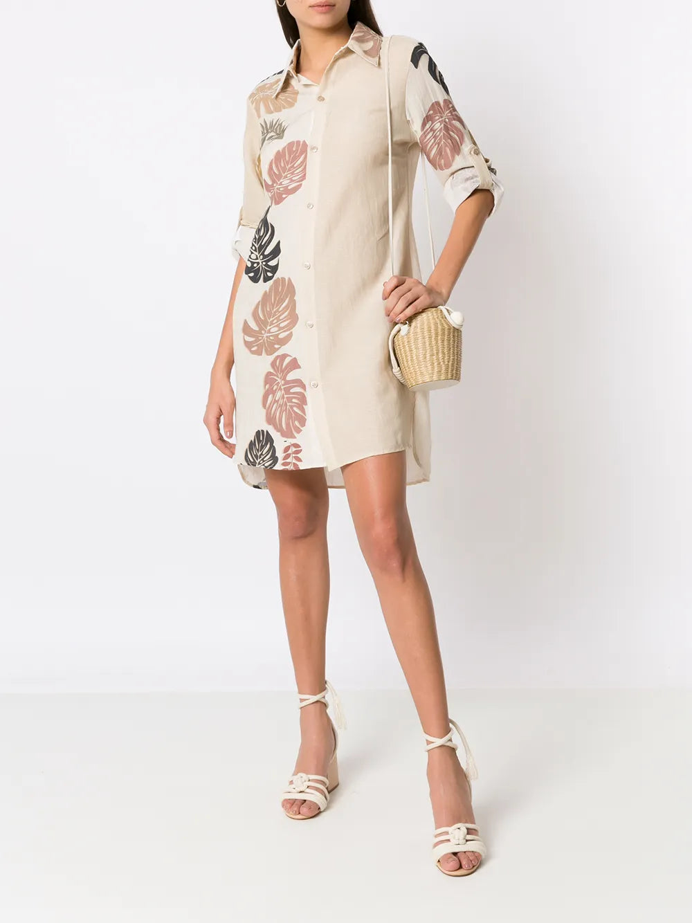 Palm Leaf Print Shirt Dress