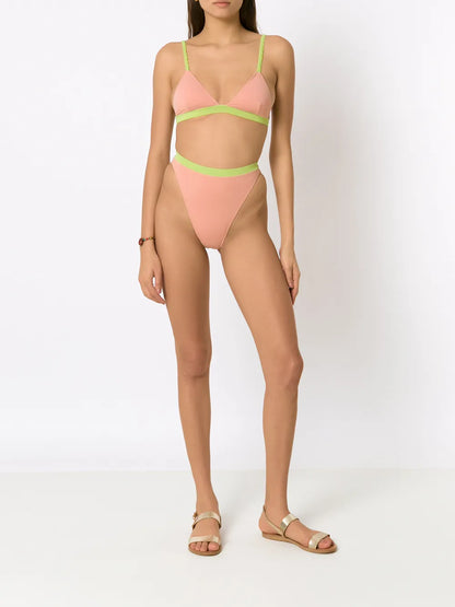 Contrast-Trim Triangle Bikini Top