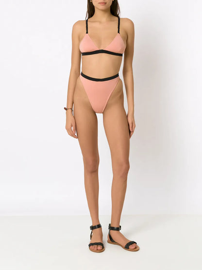 Contrast-Trim Triangle Bikini Top