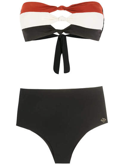 Knot-Detail Striped Bikini
