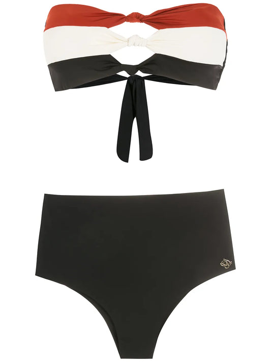 Knot-Detail Striped Bikini