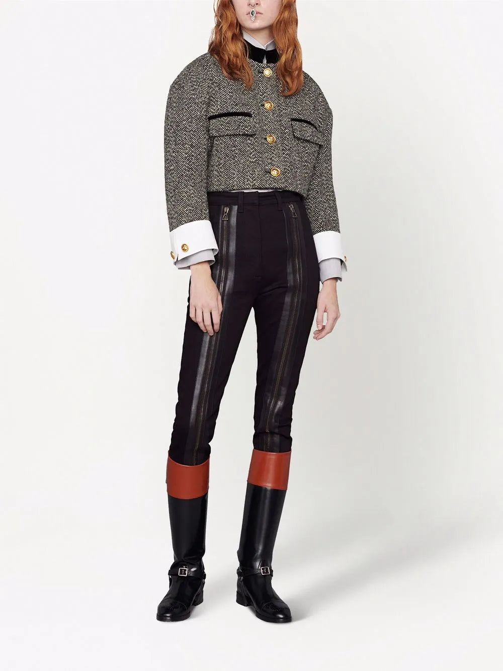 Zip-Detail Stirrup Trousers