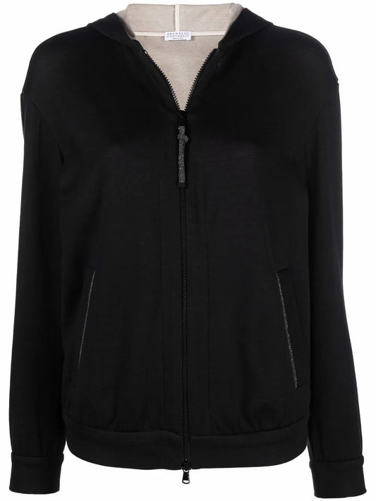 Monili-Trim Zip-Front Hoodie
