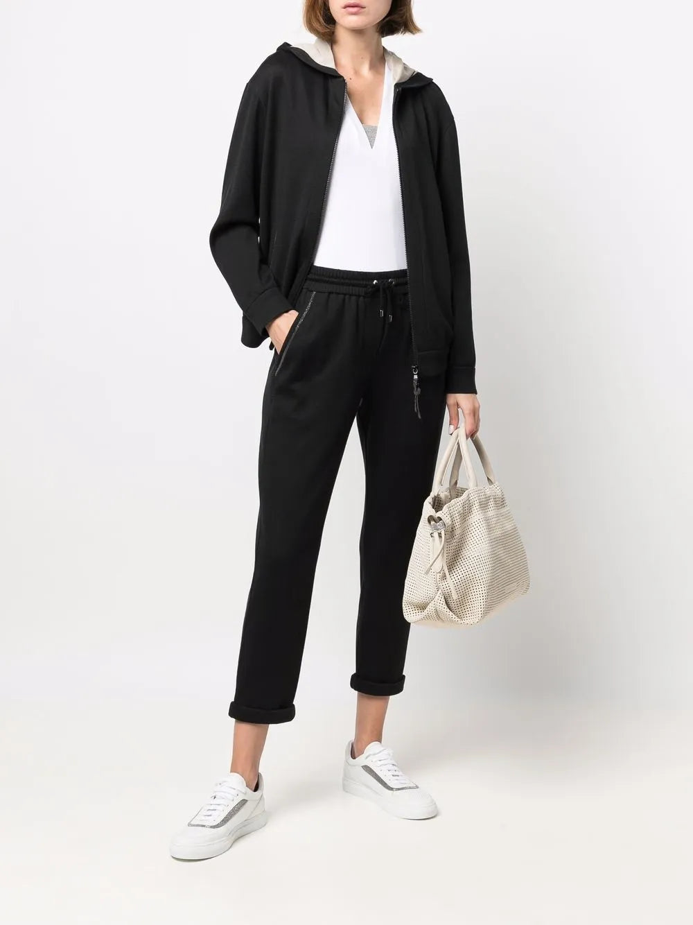 Monili-Trim Zip-Front Hoodie