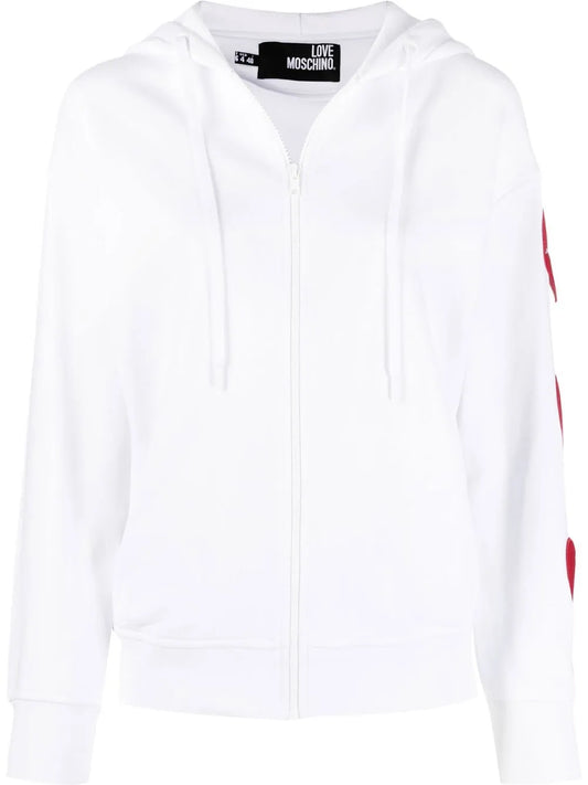 Heart-Patch Cut-Out Zipped Hoodie