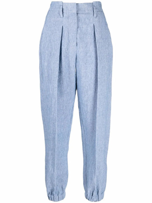 Cuffed-Ankle Linen Suit Trousers