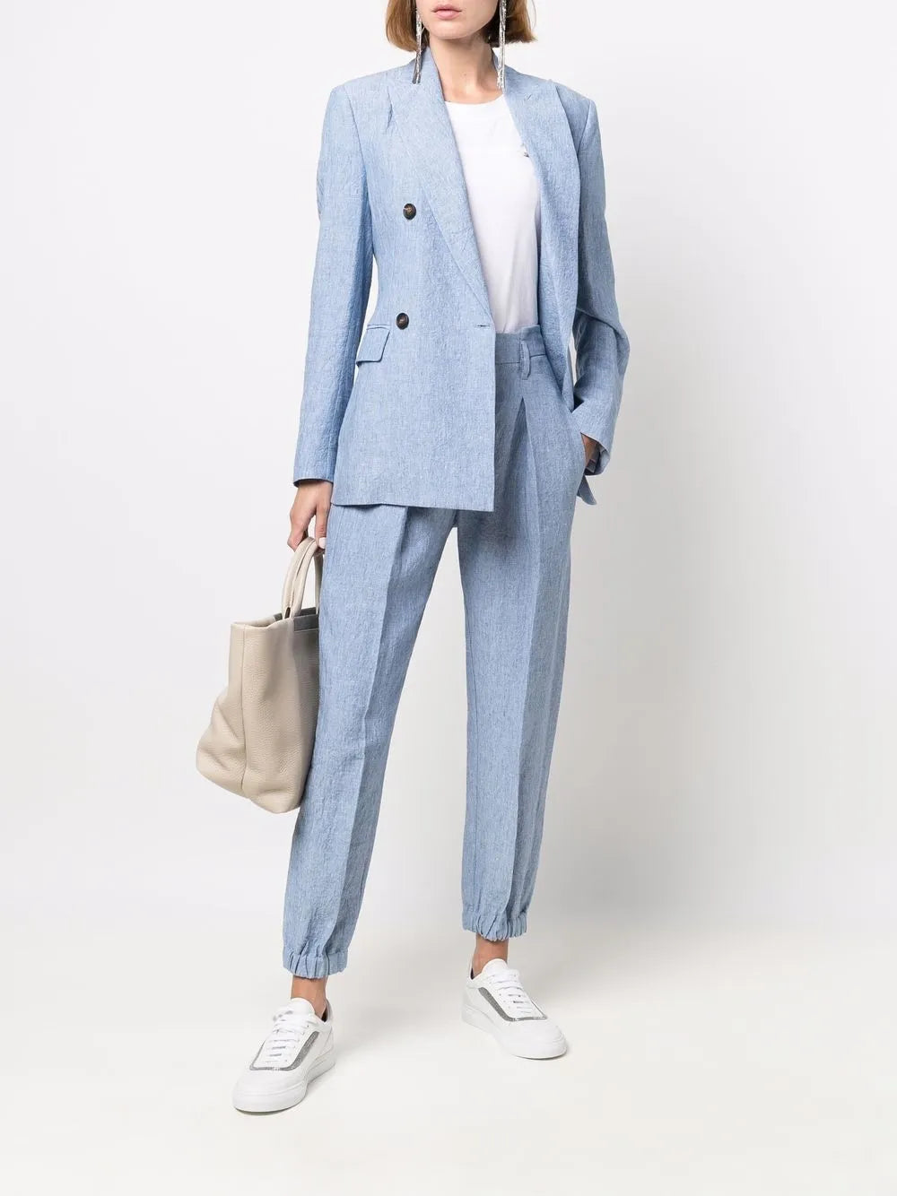 Cuffed-Ankle Linen Suit Trousers