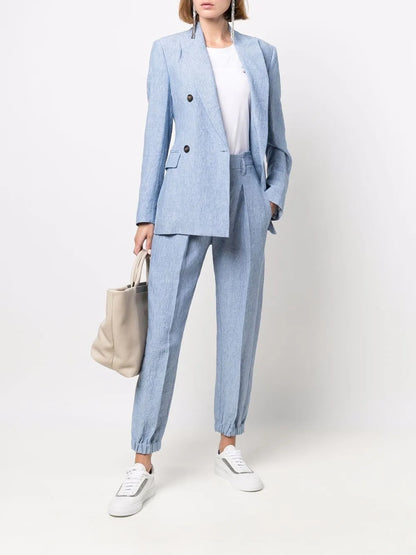 Cuffed-Ankle Linen Suit Trousers