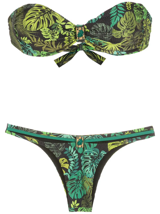 Tropical Print Strapless Bikini