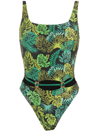 Tropical Print Ribbed Swimsuit