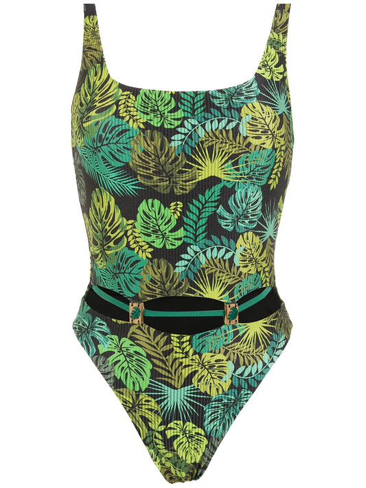 Tropical Print Ribbed Swimsuit