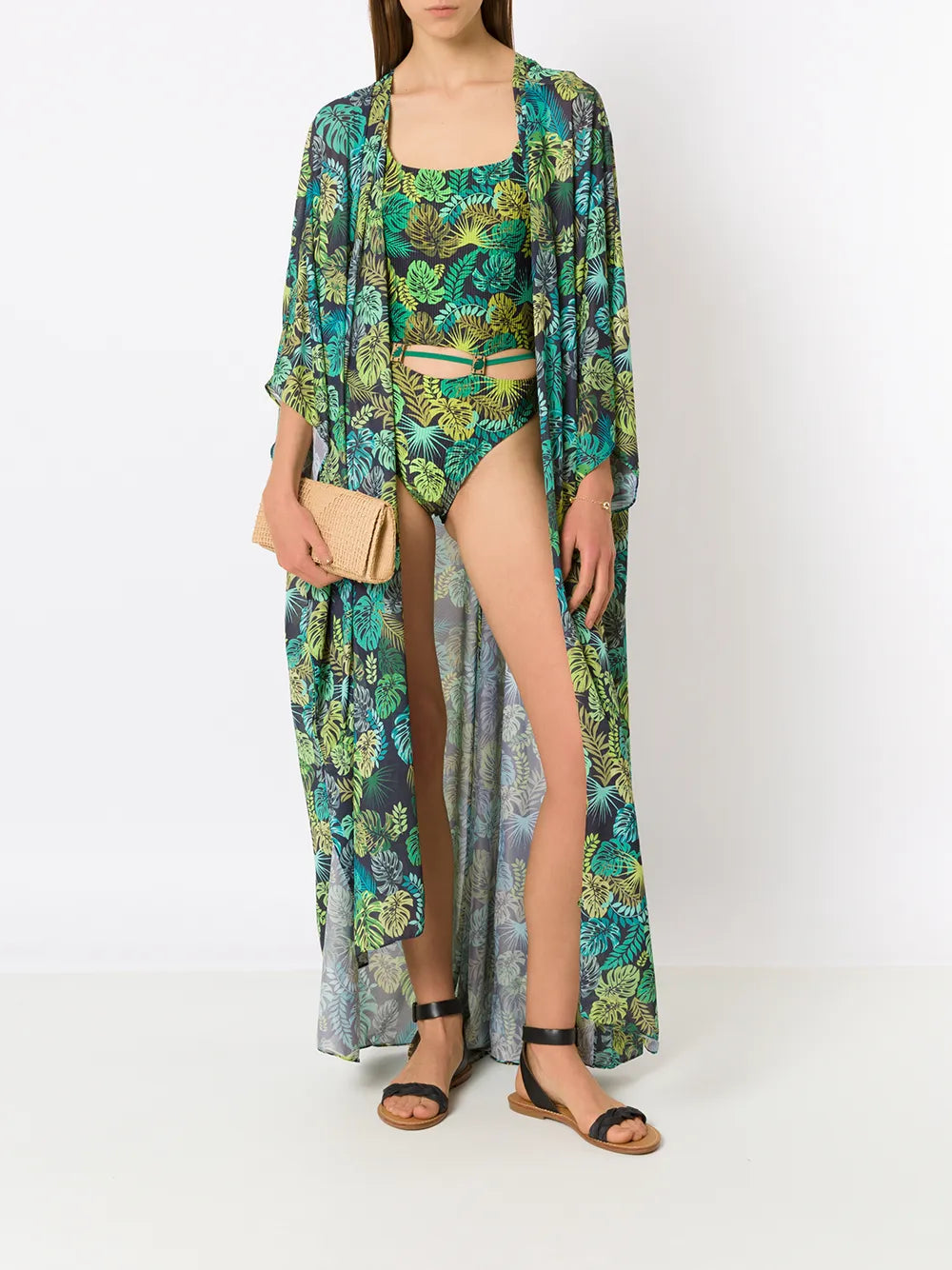 Tropical Print Ribbed Swimsuit