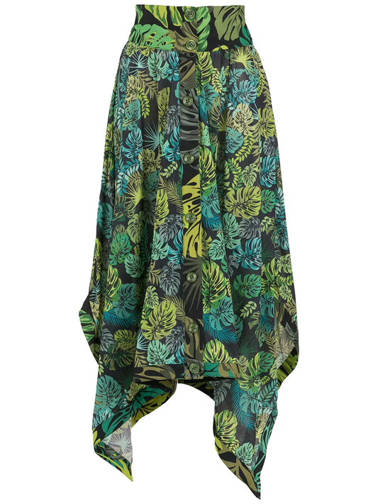Tropical Print Asymmetric Skirt