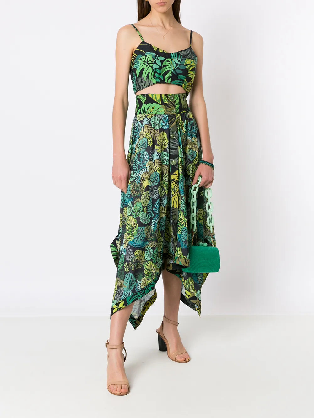 Tropical Print Asymmetric Skirt