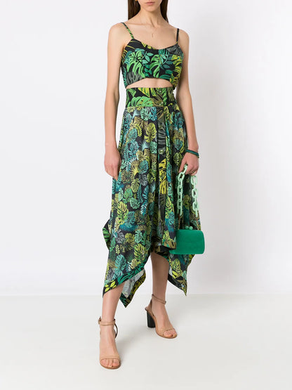 Tropical Print Asymmetric Skirt