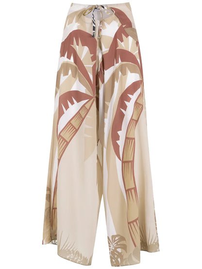 Tropical Print Wide Leg Trousers