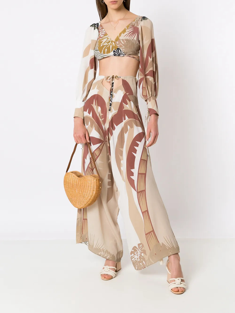 Tropical Print Wide Leg Trousers