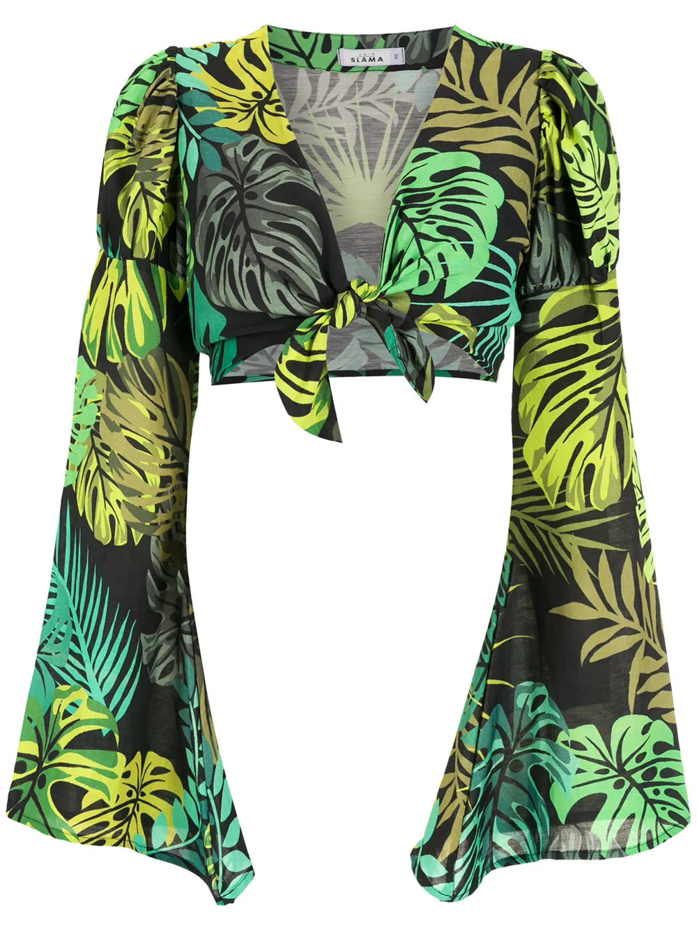 Tropical Print Cropped Tie Blouse