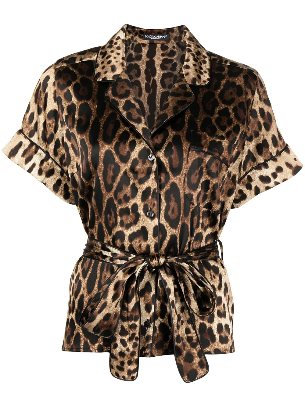 Leopard-Print Belted Silk Shirt