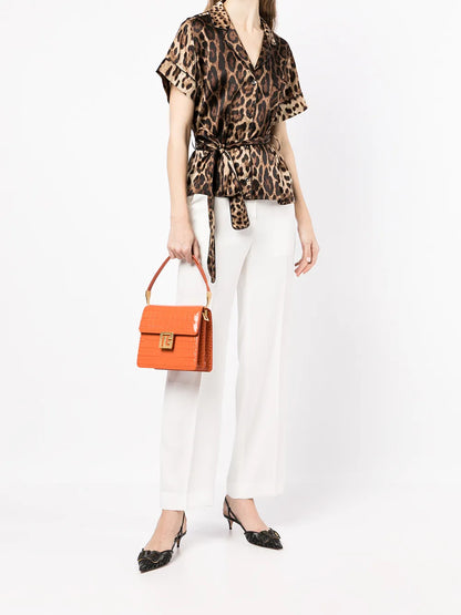 Leopard-Print Belted Silk Shirt