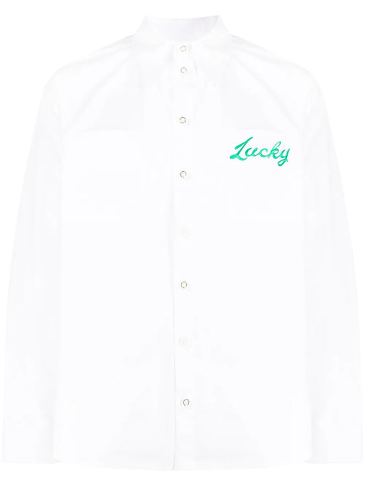 Slogan-Print Button-Up Shirt