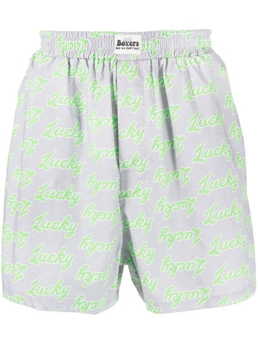 All-Over Slogan-Print Cotton Shorts